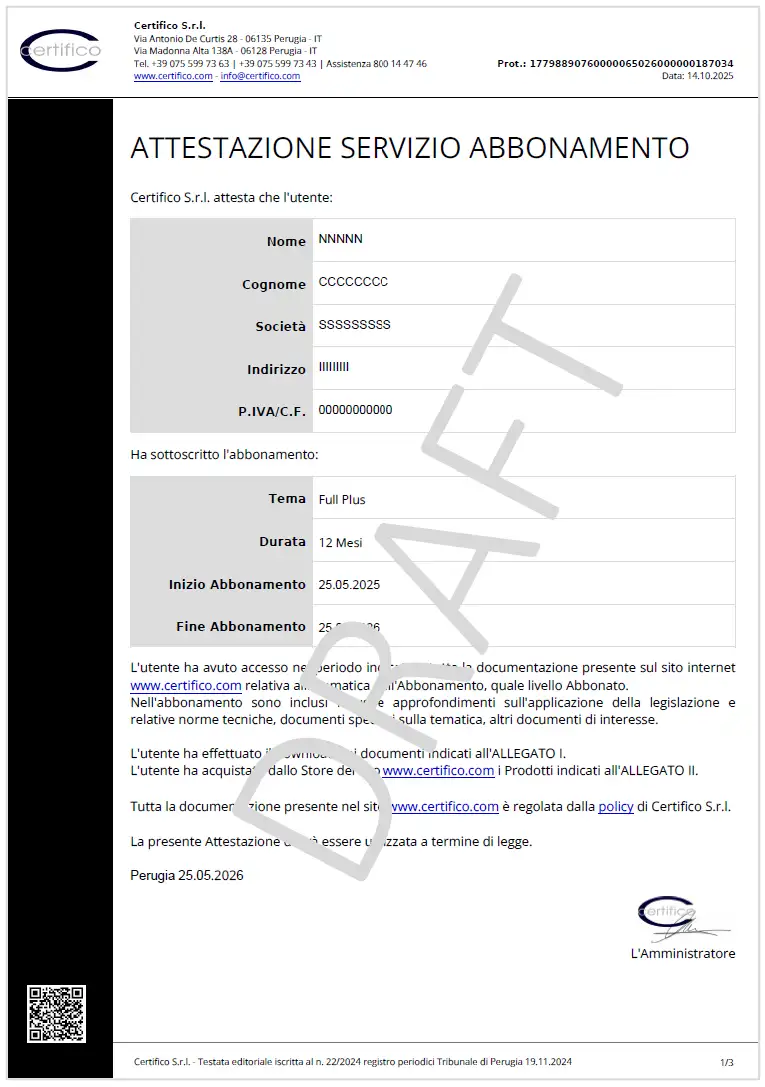 Attestazione Servizio Abbonamento Certifico